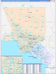 Los Angeles-Long Beach-Anaheim Metro Area Wall Map Color Cast Style 2024
